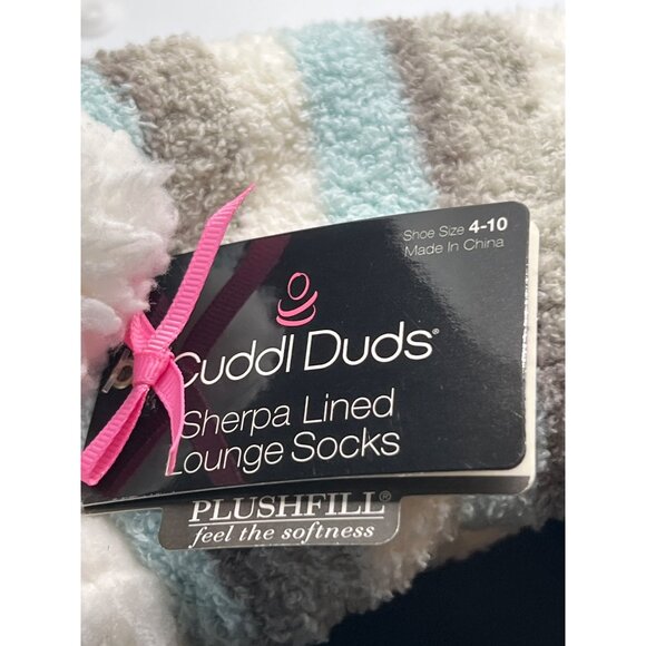 Cuddl Duds Sherpha Lined Lounge Socks Non Slip Blue Gray Shoe Size 4-10 NWT - Picture 4 of 4